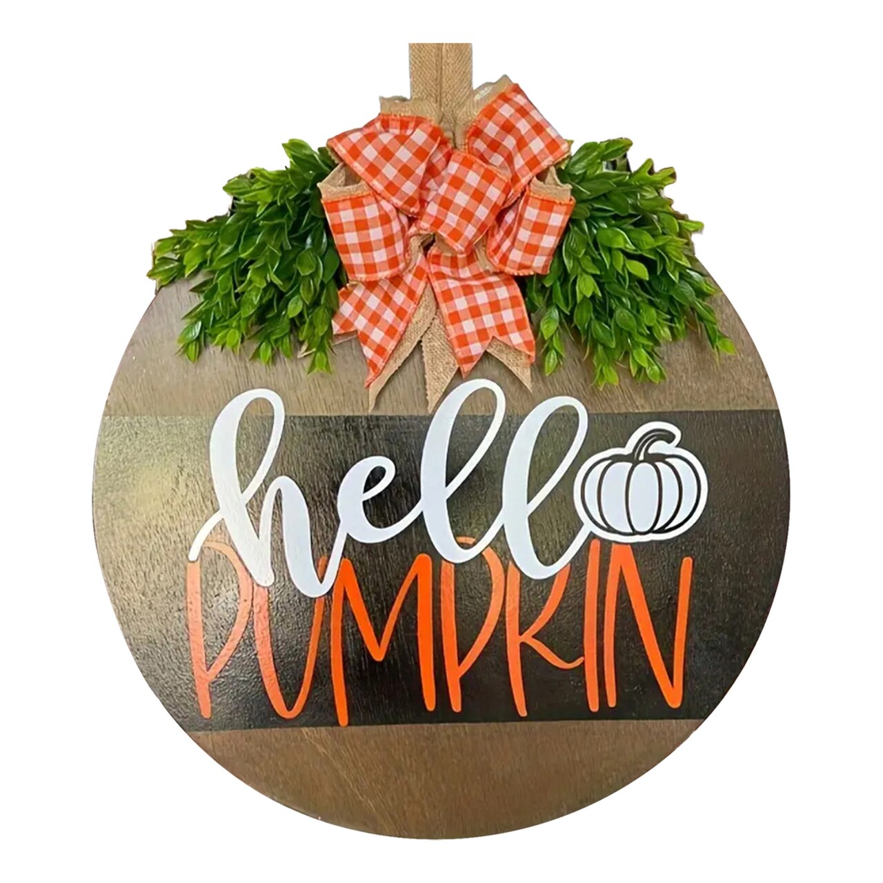 Hello Halloween Pumpkin Door Sign Spooky Front Door Wall Hanging Welcome Plaque Round Wooden Hanger Doorplate Decoration